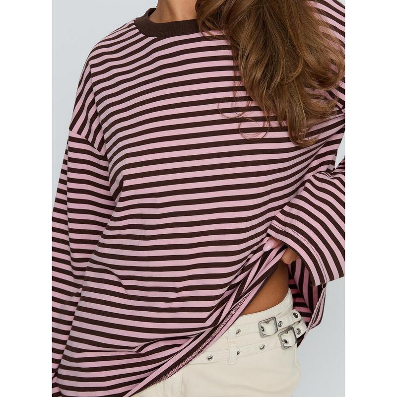 Settle Down Long Sleeve Top Pink / Brown Stripe