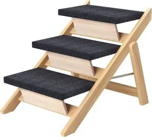 Colourtree Pet Stairs/Steps, Large Dogs Steps for High Beds, Sofa, Couch, Car, 2-in-1 Foldable Wood Dog Ramp with Non-Slip Pads, Safety, Durable Portable Dog/Cat Ladder Up to 110 lbs, 4 Steps
