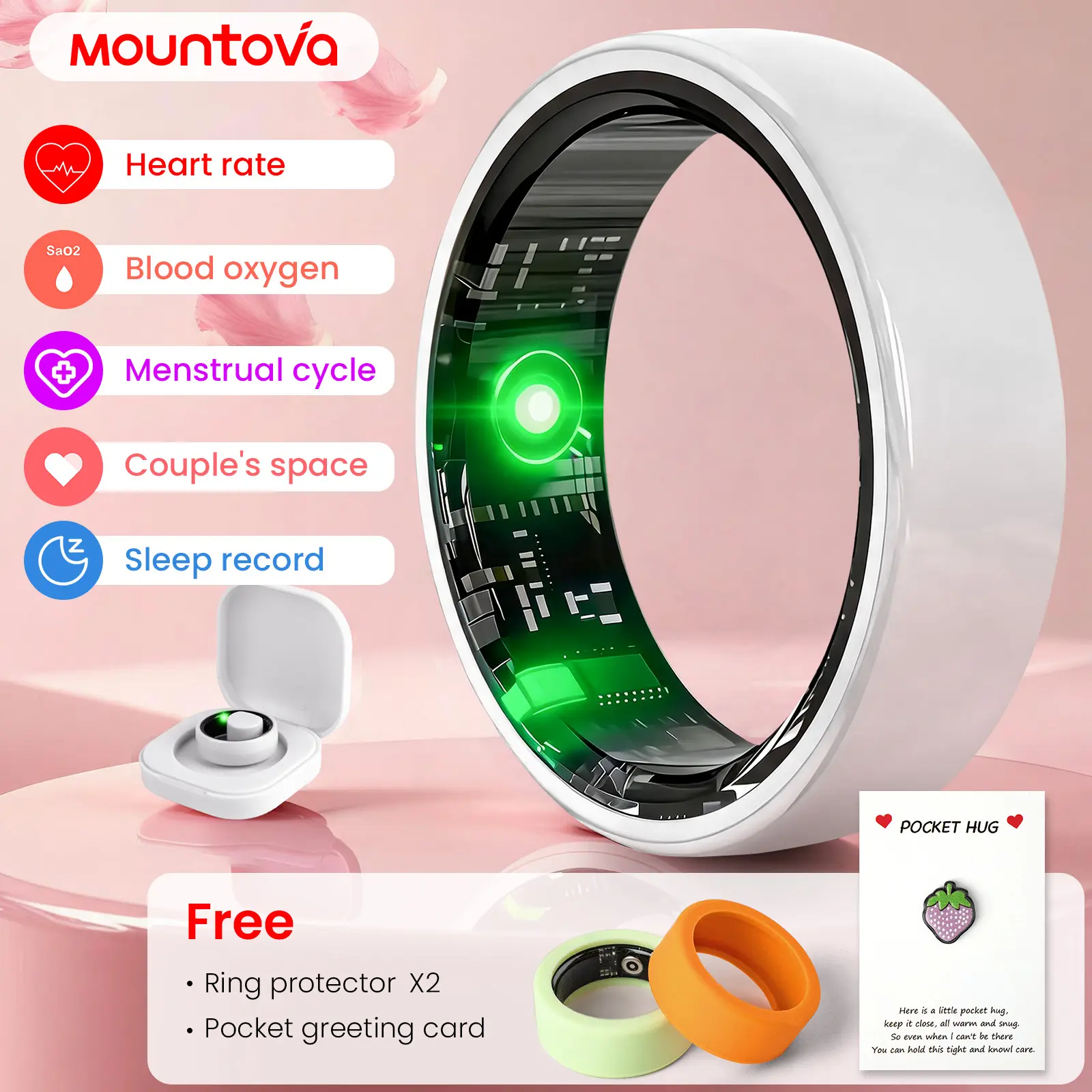 Cloud White Ceramic Smart Ring | IP68 Waterproof Health Tracker, Sleep HRV Heart Rate Stress & Cycle Monitor for Men Women, Recharge Charging Case, iOS Android Compatible