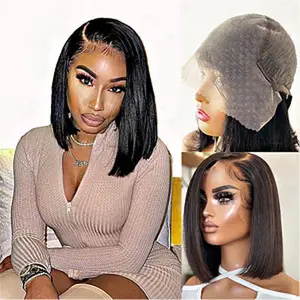 Karlami Hair 13X6 Bob Wig Human Hair Frontal Lace Wig Glueless Wig 150% Density Straight Short Bob Wigs for Black Women Deep Side Part Bob Wig Transparent Wigs (13x6 Bob Wig) bob wig black woman
