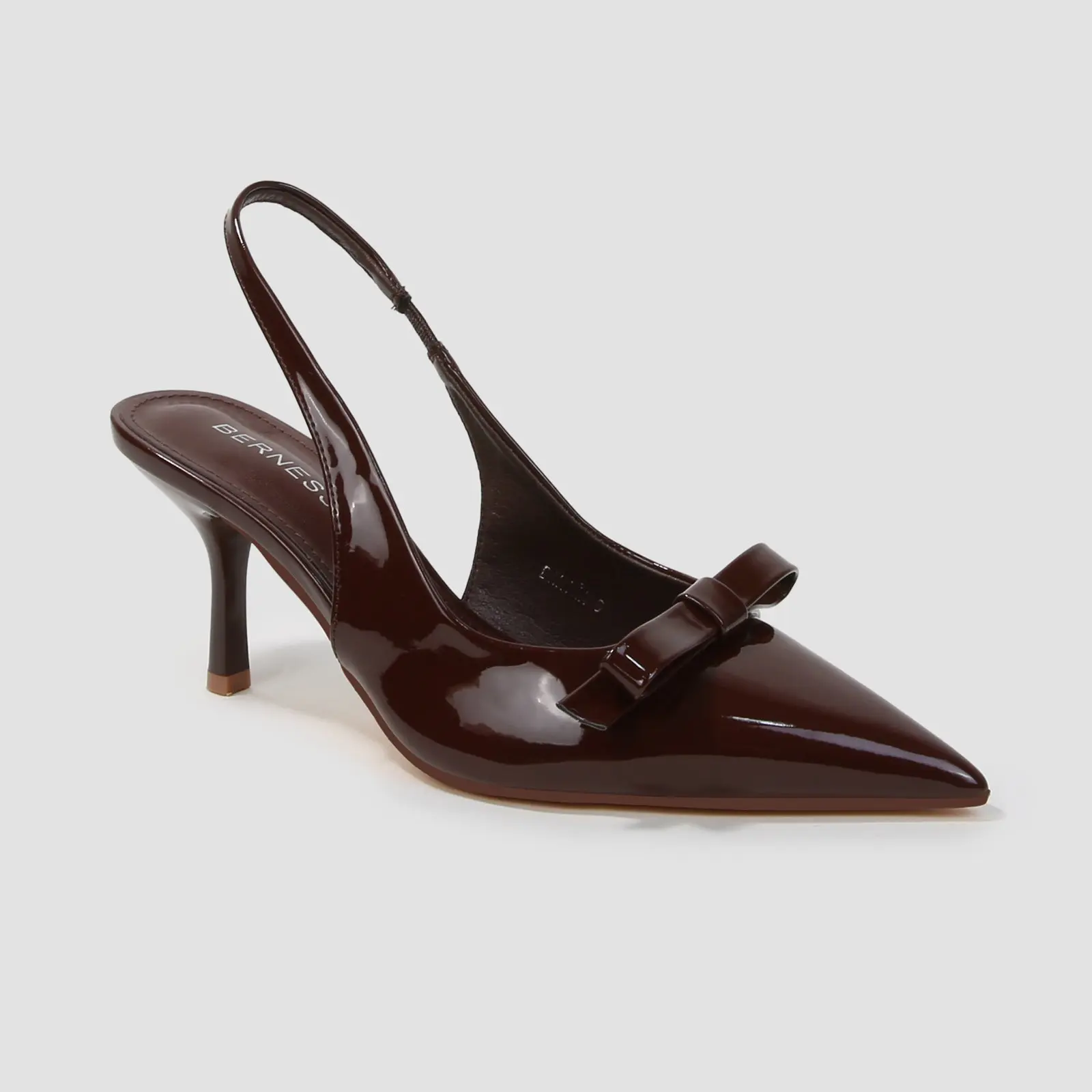 BERNESS Danika Faux Leather Slingback Sandal Heels - Women's Formal Dress Shoe with 2.5 in Stiletto Heel, Pointed Toe, Bow Detail, Slip-On Summer Design, Elegant Shoe, Dress Shoes