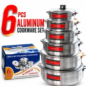 6 PCS Lightweight Aluminum-Based Pots Set with Handles & Matching Lids, 20-36cm Silver Cookware for Easy Handling in Kitchens & Restaurants (Version 2)