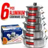 6-Piece Lightweight Aluminum Cookware Kitchen Set, 20cm-36cm Silver Round Pots with Handles & Thermal Lids, Daily Cooking, Rice & Pasta Ready, Quick Rinse Clean (Version 2)