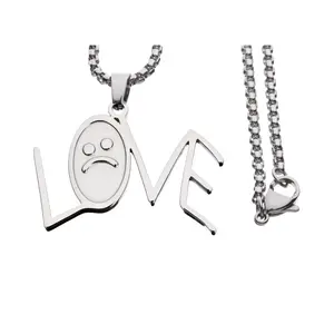 Lil Peep Love Smiley Necklace Emo Hip Hop Pendant Y2K Streetwear Chain