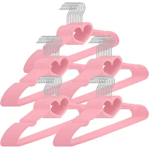 50 Pieces Cute Heart Heavy Duty Clothes Coat Hangers with 360 Degree Swivel Hook for Adult Jackets Pants Shirts Suits Dresses Ideal for Room Closet Space Saving Pink Velvet