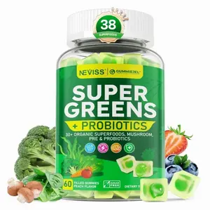 Organic Super Greens Daily Superfood Gummies + Probiotics, Spirulina, Chlorella Spinach Broccoli, Prebiotic Fiber, Mushroom -Rich in Vitamins - Adults & Teens Digestive, Focus, Energy, No Sugar, 60Cts
