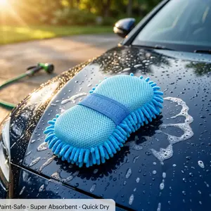 1PC Chenille Car Wash Mitt – Scratch-Free Thick Microfiber Sponge Cleaning Cloth