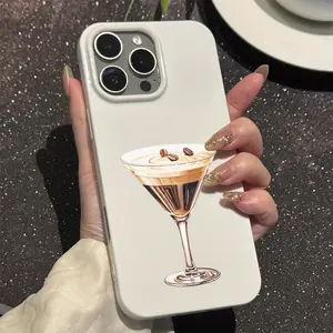Tpu Phone Case with Martini Cup Coffee Illustration, Shockproof Soft Cover for iPhone 11/12/13/14 Pro Max/15 Pro/16 Plus/16 Pro Max Accessories