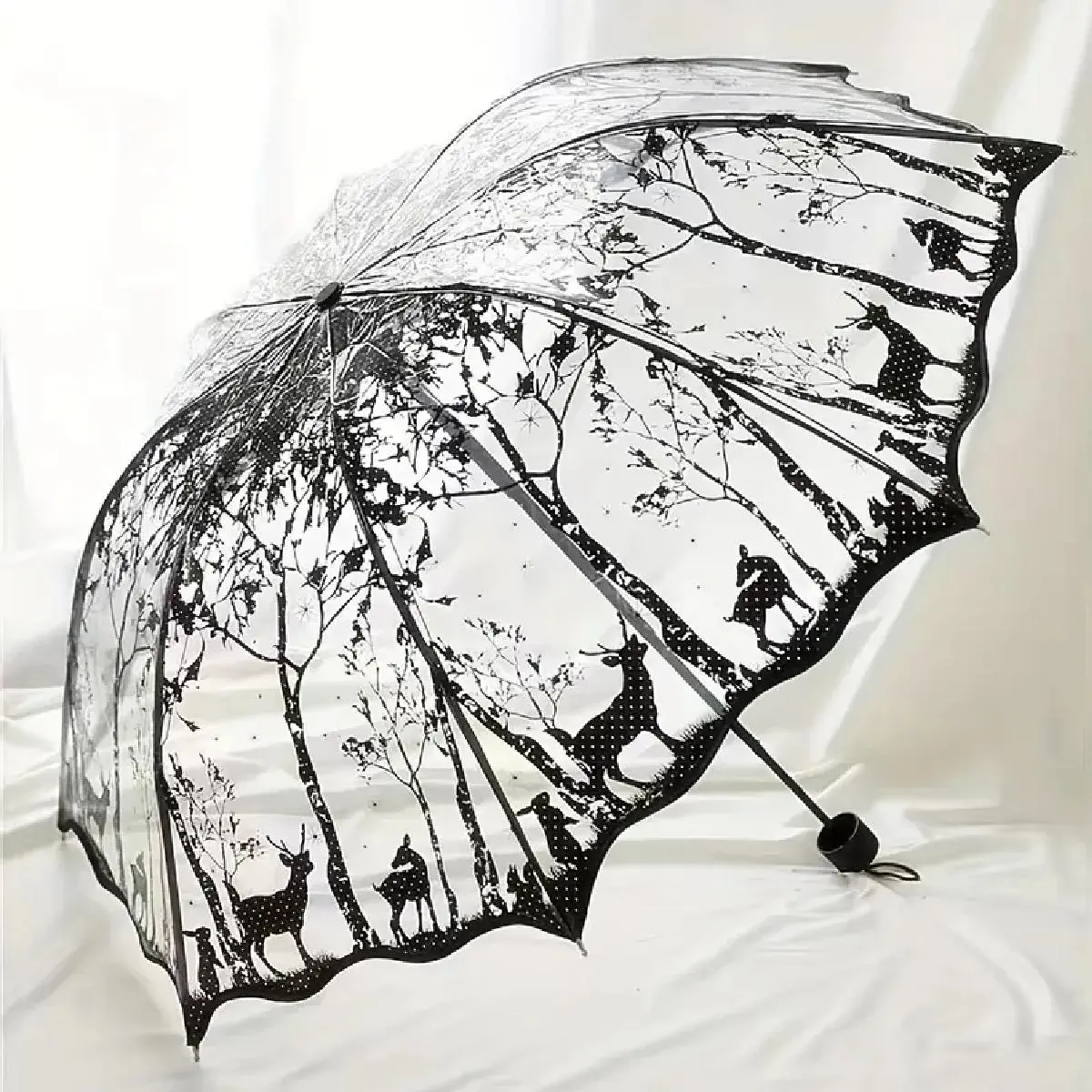 Wave Edge Retro Transparent Umbrella, Whimsical Umbrella, 1/10pcs Manual Folding Umbrella, Portable Foldable Umbrella, Portable Umbrella for Women & Men, Rainproof Umbrella, Umbrellas for Rain