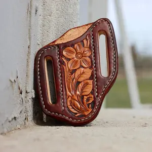 Hand Tooled Leather Knife Sheath - Floral Design, Durable Material, Ideal for Outdoor Use Vintage Look Artisanal Feel