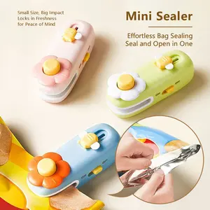 【FaddishDeal】New Flower-Decorated 2-in-1 Sealer and Cutter Portable and compact heat-sealing device ideal for snacks Adorable resealable plastic bag sealer. orable resealable plastic bag sealer