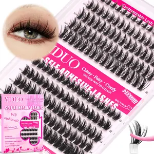 YIDUO Manga Self-Adhesive Lash Clusters, 2 Styles Manga & Fairy Look, D Curl 10-16mm, Pre-Glued No Glue Needed, 1-Minute Easy DIY Eyelash Extensions Gift Pack, Self Adhesive Lashes