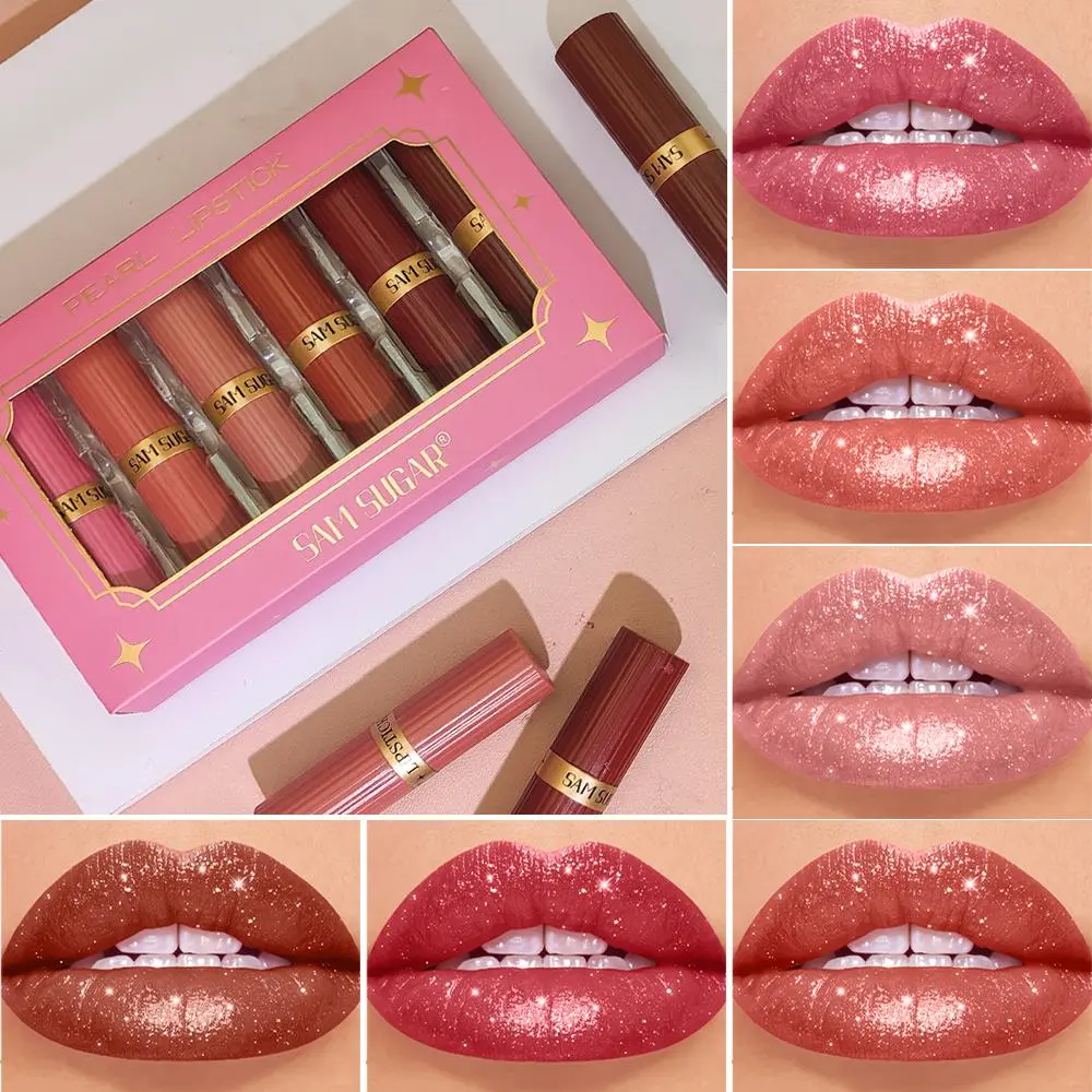 Long Lasting Glitter Lipstick Set, 6 Counts/set Shimmering Lip Gloss, Glittery Lip Gloss, Glamour Gloss, Glittering Lipstick, Sparkly Lipstick, Lip Products Makeup, for All Occasions Lip Makeup, Girls and Women Makeup Accessories, Cosmetic