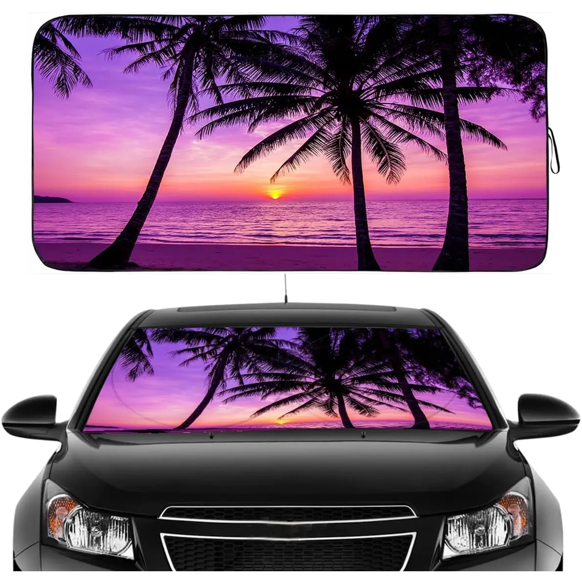 Gven Windshield Sun Shade, Foldable Purple Sunset Vehicle Windshield Protecion Heat Reduction Front Windshield Sun Shade Blocks UV Rays for Car Pickup Truck SUV (Sunset Purple, S) Gven