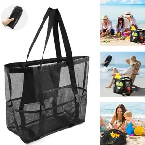 AuraHome XL Capacity Mesh Texture Beach Bag - Heavy-Duty Family Tote for Toys, Towels, Gear - Sand-Free, Quick-Dry Swimming Storage Organizer - Portable Summer Vacation Travel Essential