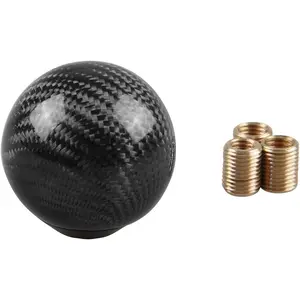 RYANSTAR Carbon Fiber Shift Knob Gear Shifter Knobs with 3 Adapters Round Ball Stick Shifter Level Black