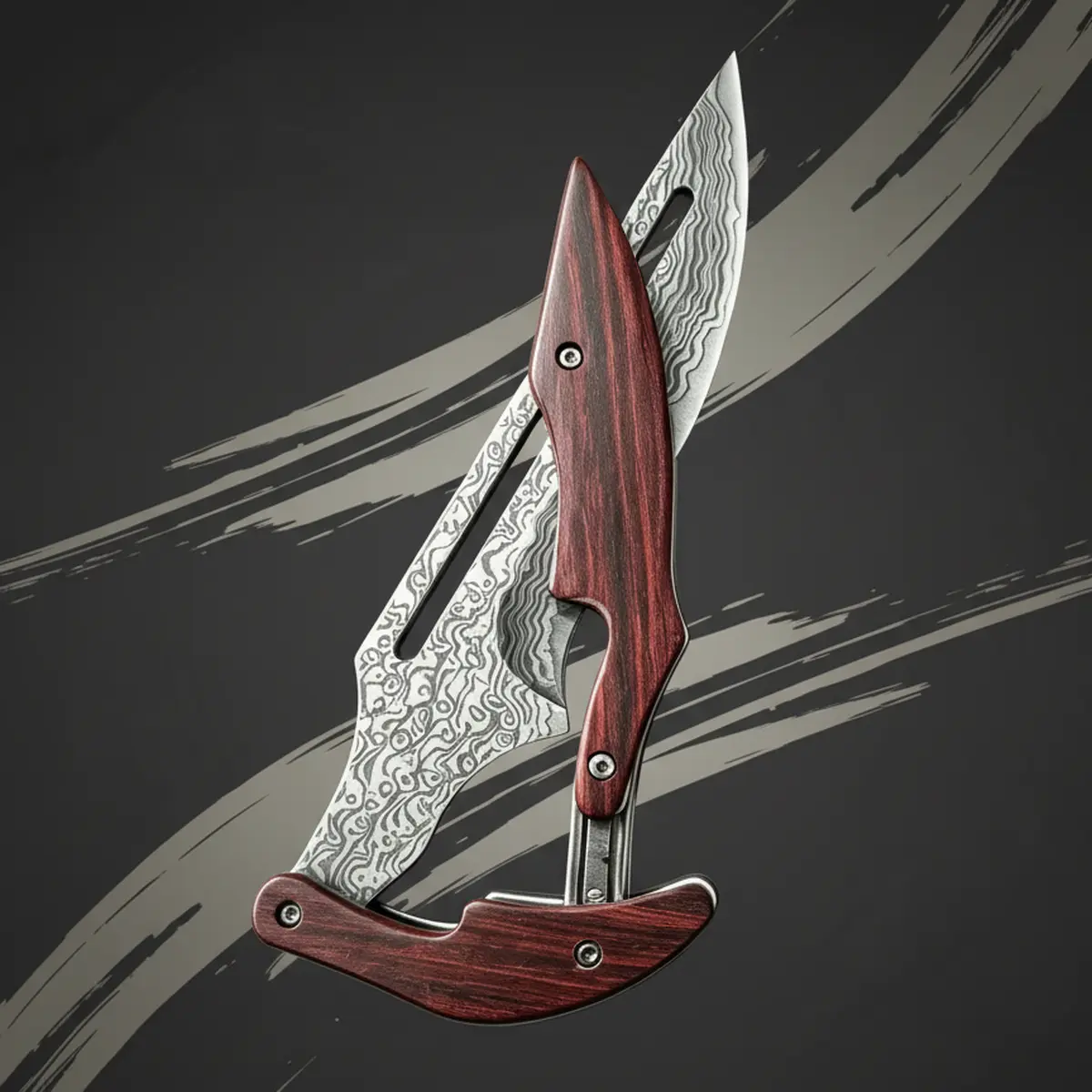 All-Purpose Daily Carry Tool-Damascus Steel Folding Knife With Wood Handle,Mechanical Magic Pocket Knife,Kitchen Peeling Tool,Outdoor EDC Tools,Pocket Tools,Great Gift,Survival Equipment,,Practical Knifes