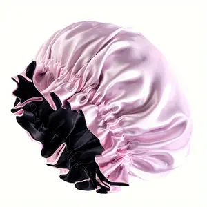 2-Pack Adjustable Satin Bonnet Sleeping Cap - 100% Polyester Double Layer Ruffled Trim Hair Bonnet for Women Hair Care - Multicolor African Style Headwrap Turban Cap