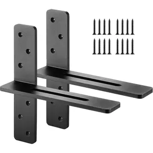 VEVOR T Shelf Brackets 2 Pcs, 200 lbs/90 kg Weight Capacity, 12x2.89x12 in / 304.8x73.5x304.8 mm, Solid Steel Heavy Duty Brackets for Shelves, Countertop Support Floating Bracket Hardware with Screws