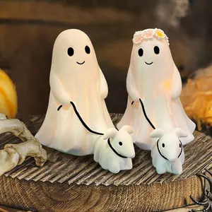 Ghost Walking Dog Halloween Figurines Ghost Walking His Her Ghost Dog Statue 3D Printed Statue Decoration for Home Indoor Tabletop Decor Ornaments Party Decorating Durable Resin