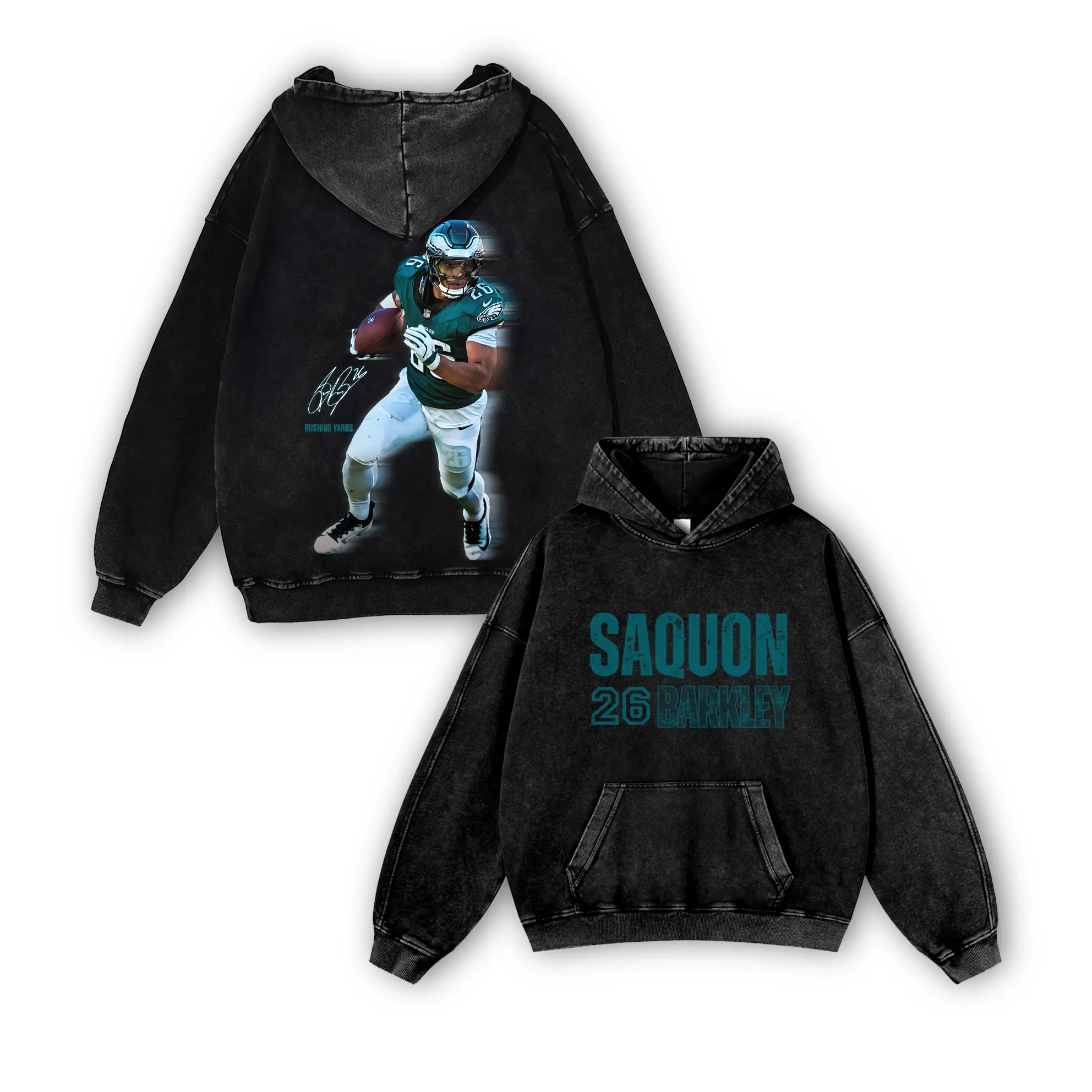 Saquon Barkley #26 Eagles Casual Washed Hoodie | Philly Freight Train RB Gear, Birds Faithful Identity, Oversized Washed Juke Essential
