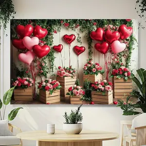 Valentine's Day 2D Flat Romantic Heart Balloons Rose Backdrop Proposal Confession Birthday Party Decoration Curtain Photography Scene Setting Tapestry Ideal for Romantic Events & Photo Shoots