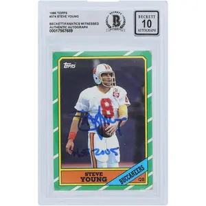 Steve Young Tampa Bay Buccaneers Autographed 1986 Topps #374 Beckett Fanatics Witnessed Authenticated 10 Rookie Card with "HOF 2005" Inscription - Fanatics Authentic Certified