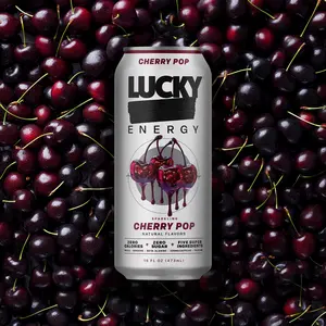 Lucky Energy - Cherry Pop - Zero Sugar Energy Drink - 16oz Cans - 200mg Caffeine with Maca Ginseng Beta Alanine & Taurine - 12-Pack - Vegan Gluten-Free