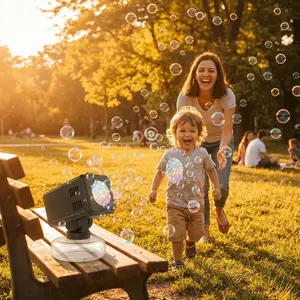 Automatic Bubble Machine with LED Light, 360° Adjustable Bubble Blower for Kids 3+, Portable Bubble Maker for Party/Wedding/Outdoor, Black/White