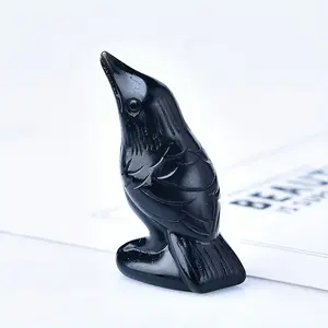 Natural Obsidian Crow Statue Handcrafted Black Crystal Raven Mineral Specimen Home Desk Decoration