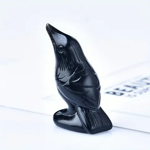 Handcrafted Natural Obsidian Crow Sculpture Desk Decor - Black Crystal Raven Mineral Specimen, Art Figurine, Desktop Decoration Ornament, Home Decoration Collectible, Witchy Decor