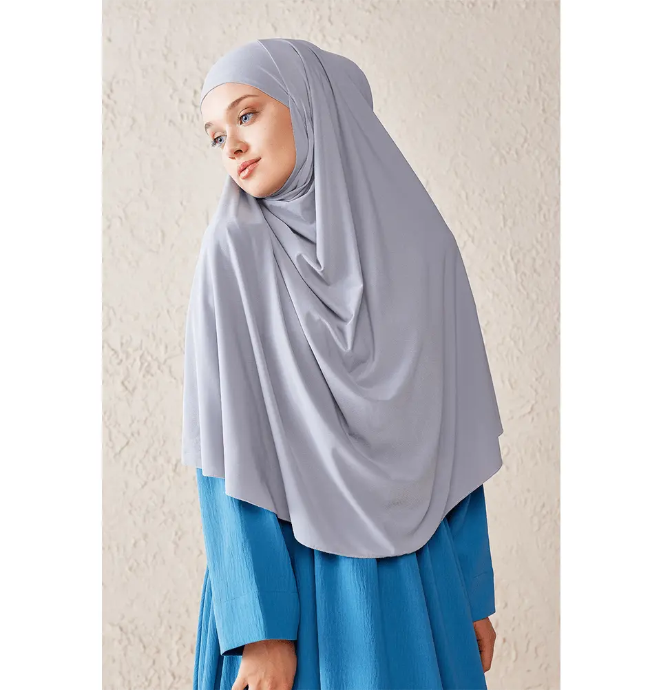 One Piece Instant Long Khimar Hijab - Gray