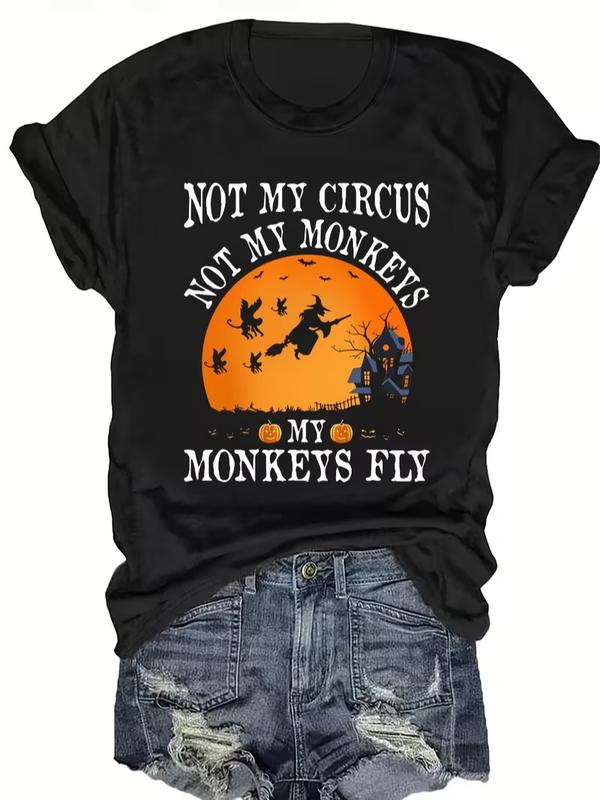 Menswear Men's Classic Stylish Round Neck Short-Sleeve T-Shirt, Simple Spooky Halloween Print, for Festive Occasions