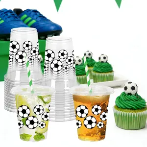 Soccer Party Cups with Lids and Straws - 20/40 Pack Disposable Clear Plastic Soccer Ball Cups for Kids Birthday, Sports Themed Party, World Cup Viewing Party