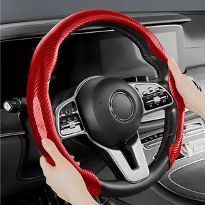 15inch Matte Car Steering Wheel Cover Carbon Fiber, Ultra-Thin Car Steering Wheel Cover,Comfortable & Breathable Microfiber,Universal Fit for Most Cars, Matte Red
