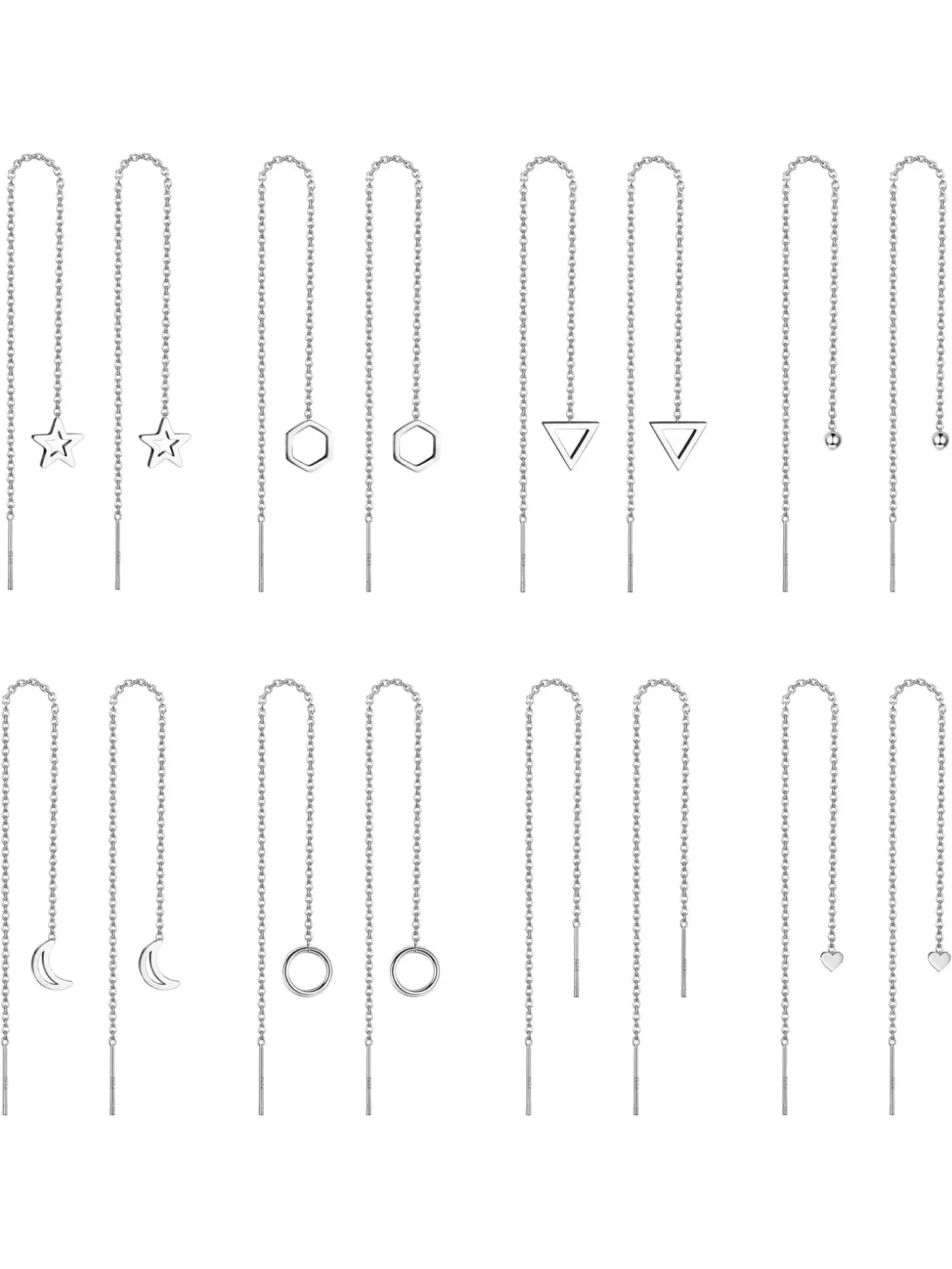 8Pairs Stainless Steel Threader Earrings for Women Lightweight Drop Dangle Chain Earrings Minimalist Chain Tassel Earrings Set Dainty Fashion Jewelry