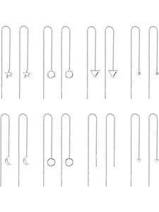 8Pairs Stainless Steel Threader Earrings for Women Lightweight Drop Dangle Chain Earrings Minimalist Chain Tassel Earrings Set