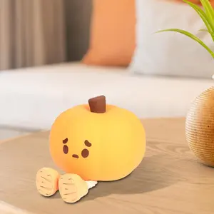 Pumpkin Night Light Creative Lightweight Soft 3 Level Dimmable Cartoon Bedside Lamp for Halloween Bedroom Kids Room Gifts Home