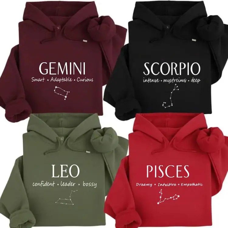 Full 12 Zodiac Hoodie – Astrology Sign Sweatshirt, Cozy Horoscope Pullover with Bold Graphic Design, Casual Streetwear Gift Idea, women's shirt