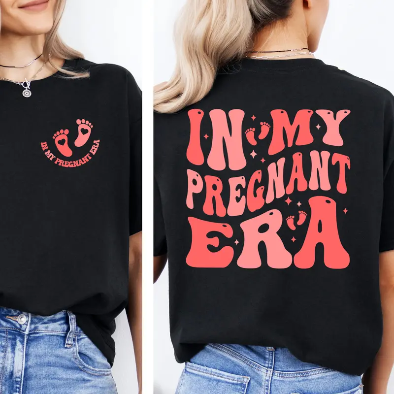 Women's Maternity "In My Pregnant Era" Graphic Print Cotton Crew Neck Short Sleeve T-Shirt - Cute Casual Basic Tees, Slim Retro Font, Breathable Soft Fabric, All Seasons New Mom Gift Pregnancy Announcement Top