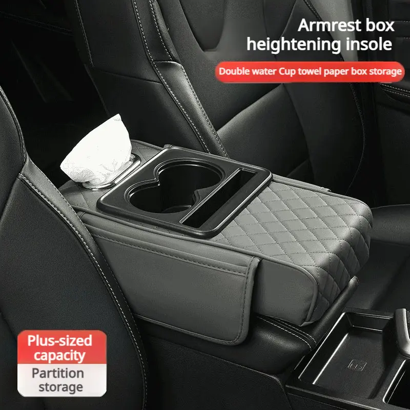 Multifunctional 4 in 1 car storage bag, Car interior accessories armrest box storage pocket, Universal car interior accessories for stowing tidying, Cup holder & phone storage for vehicles long distance driving traval, Car center console armrest pad