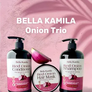 BELLA KAMILA: Red Onion Trio Shampoo Conditioner & Hair Mask Set for Hair Growth Reducing Hair Loss Infused with Onion