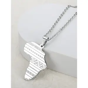 Stainless Steel African Map Necklace, Unisex Tribal Totem Pendant, Trendy Stainless Steel Jewelry