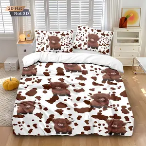 3-Piece Highland Cow Pattern Bedding Set, 1 Fitted Sheet + 2 Pillowcases, Soft Comfortable, Unfilled, Suitable for Boys Girls Bedroom School Use, Soft Bedding Sets