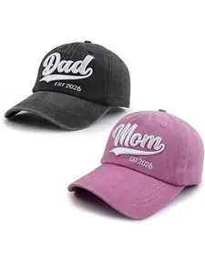 2PCS Mom and Dad EST 2026 Hat, Adjustable 3D Embroidered New Parents Gifts Baseball Cap