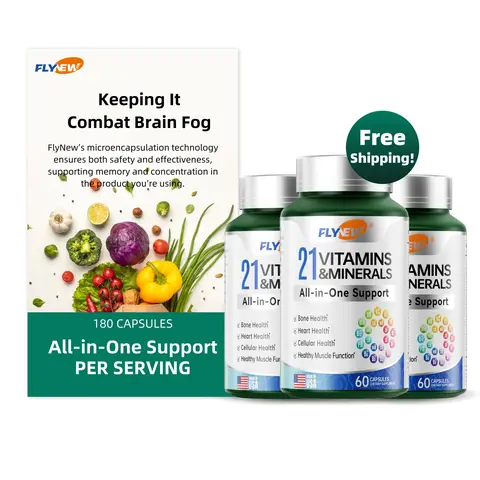 3 Bottles of FlyNew 21 All-in-One Support Vitamins & Minerals with Highly Potent Herbal Ingredients | Made in USA | 60 Capsules Dietary Supplement