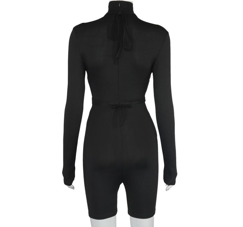 Bandage Hollow Out Long Sleeve Skinny Rompers Womens Jumpsuit Fashion Sporty Workout Active Wear White Autumn Jumpsuits