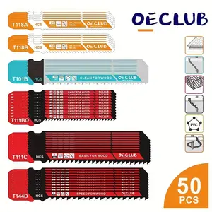 Set of 50 jigsaw blades with case -Multi-purpose T-saw blades for wood, plastic and metal cutting -Includes T118A, T118B, T101B, T111C, T119BO, T144D -Durable metal and other materials, manual operation