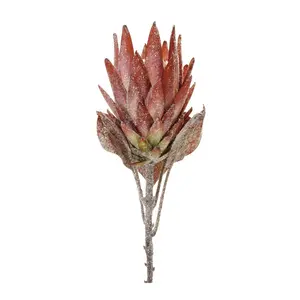 212 MAIN 29 in. Polyester Protea Flower Stem, Orange & Green - Set of 2, Nature-Inspired Home Decor Ornaments for Garland Arrangements
