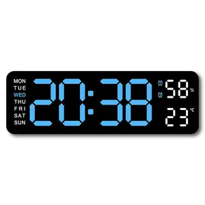Blue Numbers Whimsical Home Decor Vintage Home Decor Friends Gift Exchange LED Digital Alarm Clock Dual Alarm Large Display Temperature Humidity Week Adjustable Dimmer 12 24H Modern Desk Wall Clock Light for Home Bedroom Office Exquisite Gifts